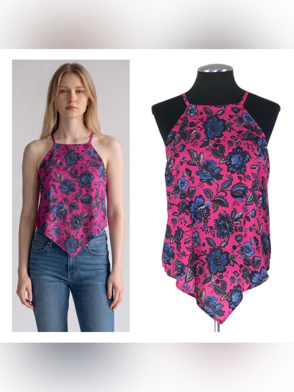 Ava & Aiden - Floral Satin Halter Tank - Small